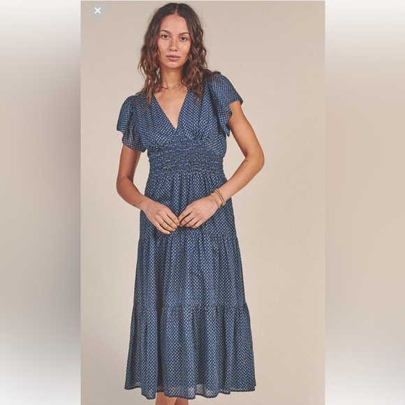 New! Birds of paradise by Trovatamedium blue smocked waist kendall dress .